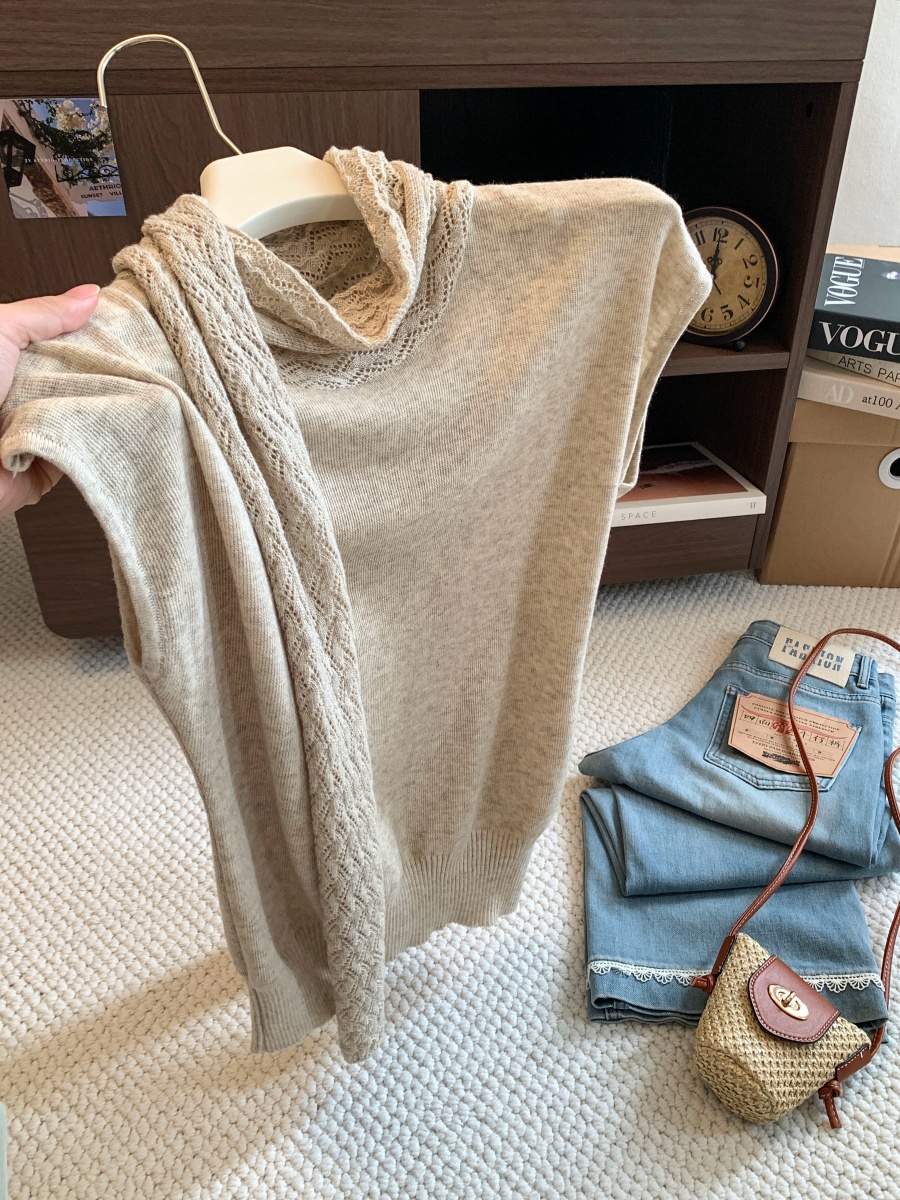 Designer Cowl Neck Knit T-Shirt with Petal Sleeves for Women Early Autumn New Old Money Style