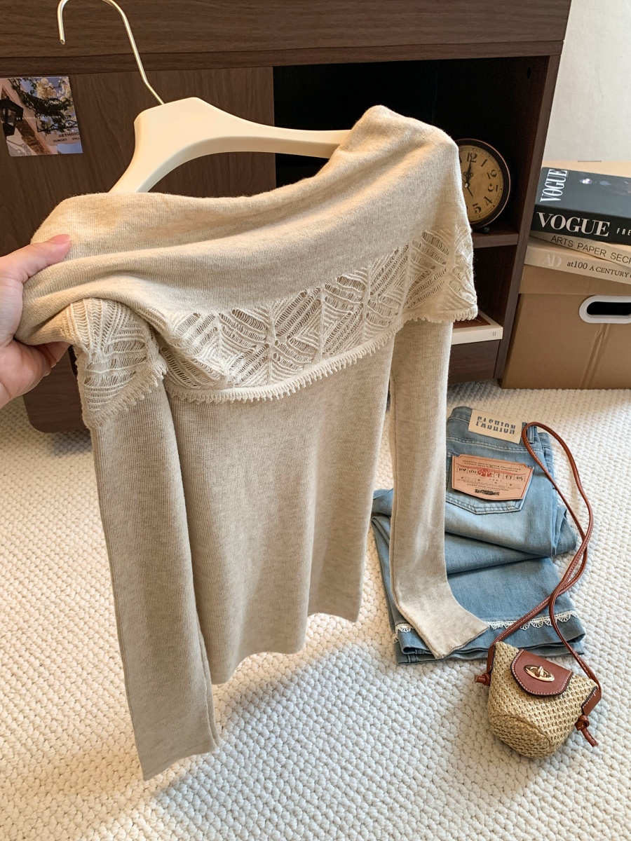 French Vintage Off-Shoulder Crochet Knit Top for Women