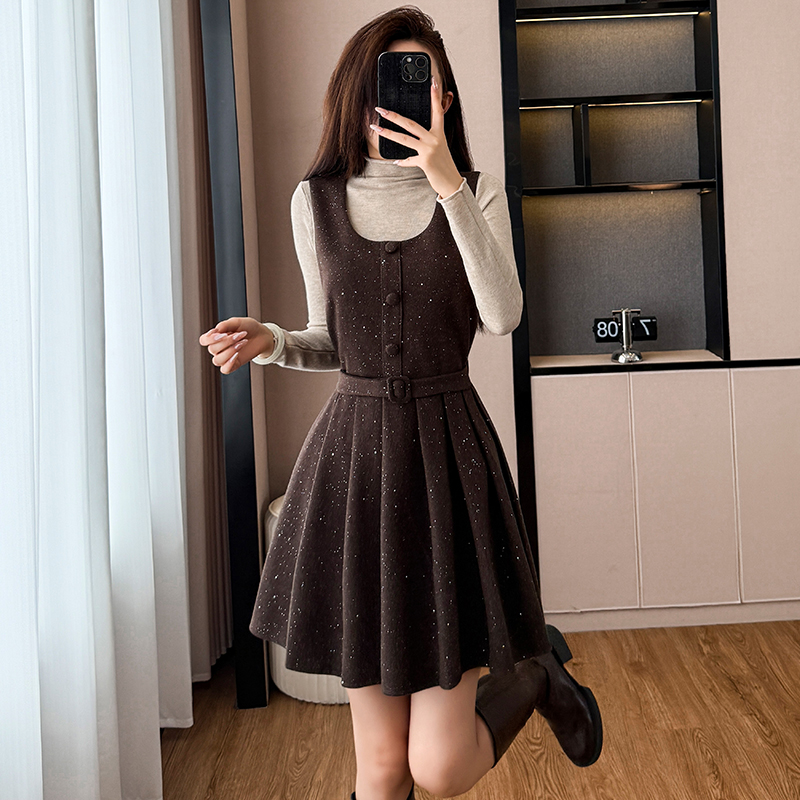 Korean Style Glitter Slimming Pleated Tank Dress Two-Piece Set