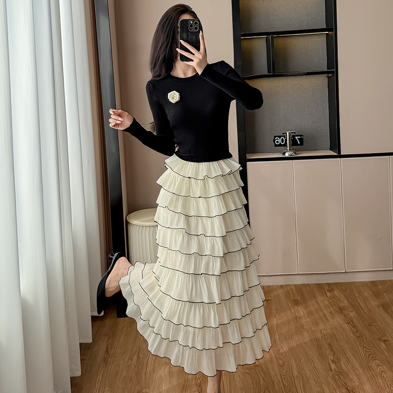 Women’s French Style Tiered Dress with Faux Two-Piece Layered Design Summer 2025