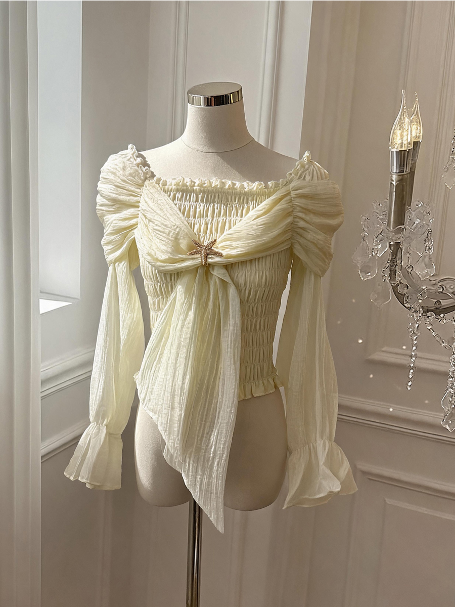Women’s Off-Shoulder Long Sleeve Flared Sleeve Blouse – Style 3fc3a4