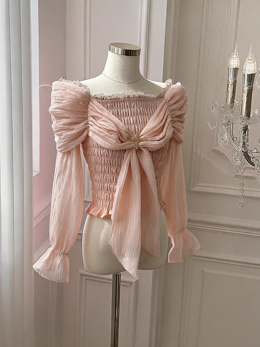 Women’s Off-Shoulder Long Sleeve Flared Sleeve Blouse – Style 6ccf46